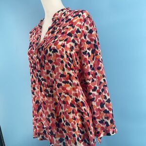 C Wonder Top Women Sz Large 100% Silk Popover Colorful Blouse Tunic Geometric‎